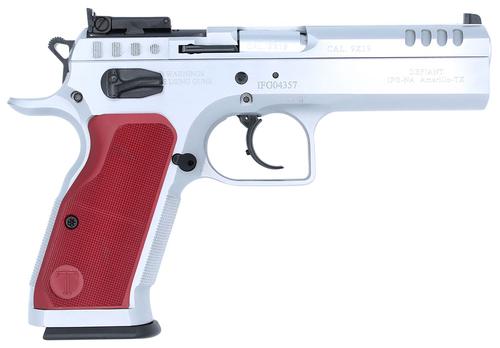 EAA Stock II Pistol TFSTOCK29OR, 9mm Luger, 4.44in, Ported Slide & Frame w/Red Polymer Grips, Stainless Finish, 16 Rds