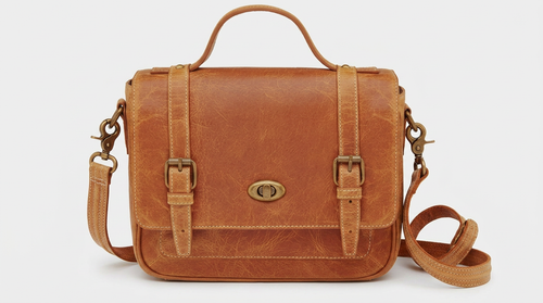 Gun Tote'n Mamas Schoolgirl Crossbody Satchel Concealed Carry Purse Caramel