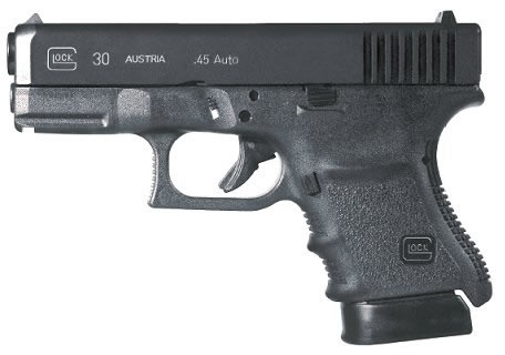 Glock 30SF Subcompact Small Frame Pistol PF3050201, 45 ACP, 3.78 in, Polymer Grip, Black Finish, Fixed Sights, 10 Rd