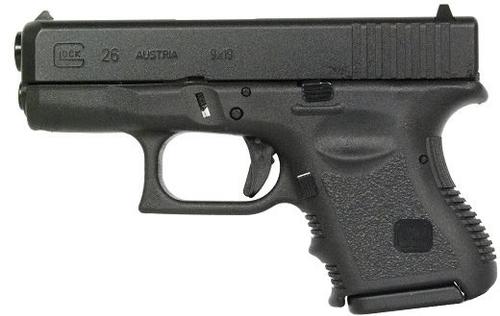Glock 26 Subcompact Pistol PI2650201, 9mm, 3.46 in, Polymer Grip, Black Finish, Fixed Sights, 10 Rd