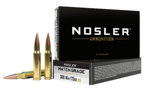 Nosler Match Grade Rifle Ammunition 60132, 308 Win, Hollow Point Boat Tail, 175 gr, 2650 fps, 20 Rd/Bx