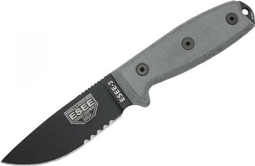 ESEE Knives ESEE-3 Fixed Blade Knife w/Serrated Edge, Modified Pommel, MOLLE Back (ESEE-3SM-MB-B)
