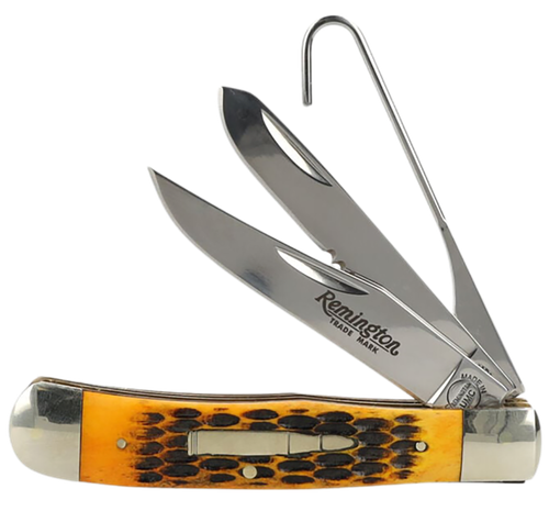 Remington Bullet Waterfowler Pocket Clip Folding Knife w/Burnt Dark Amber Handle R15696