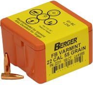 Berger Varmint Bullets 22 Caliber, .224 Diameter, 55 Grain, Match Grade, Flat Base, 100 Per Box (22311), Not Loaded
