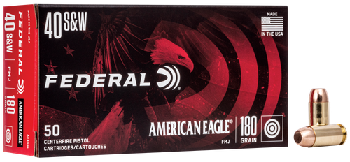 Federal American Eagle Pistol Ammunition AE40R1, 40 S&W, Full Metal Jacket (FMJ), 180 GR, 990 fps, 50 Rd/bx