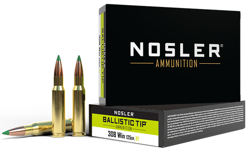 Nosler Trophy Winchester Rifle Ammunition 40061, 308 Winchester, Ballistic Tip, 125 GR, 20 Rds/bx