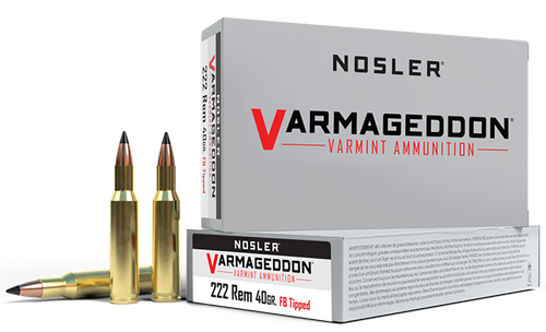 Nosler Varmageddon Rifle Ammunition 65135, 222 Remington, Flat Base Tipped, 40 GR, 3400 fps, 20 Rd/bx