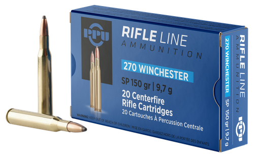 Prvi Partizan Rifle Ammunition PP2702, 270 Win, Soft Point, 150 gr, 2850 fps, 20 Rd/Bx
