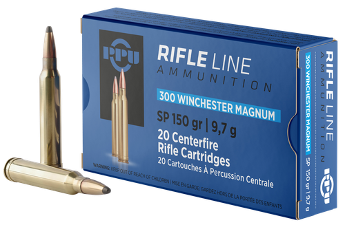 Prvi Partizan Rifle Ammunition PP3001, 300 Win Mag, Soft Point, 150 gr, 3250 fps, 20 Rd/Bx