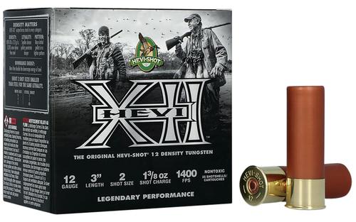 HEVI-Shot HEVI-XII Shotshells HS51202, 12 Gauge, 3", 1 3/8 oz, 1400 fps, #2 Shot, 25 Rds/box