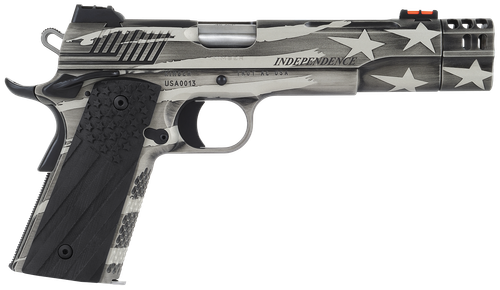 Kimber Independence 1911 Pistol 3700840, 45 ACP, 5in, nc 3700840 Independence 1911 45 ACP 8+1 5" Rear Serrations Stainless Steel Slide Custom Flag Themed Cerakote G-10 Grips, Custom Flag Themed Cerak