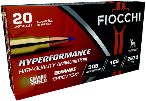 Fiocchi Extrema Hunting  Rifle Ammunition 308TTSX, 308 Winchester/7.62 NATO, Tipped TSX Boat Tail, 168 GR, 2670 fps, 20 Rd/bx