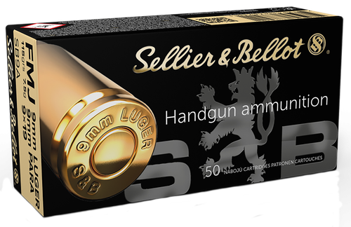 Sellier & Bellot Pistol Ammuntion SB9A, 9MM, Full Metal Jacket (FMJ), 115 GR, 1300 fps, 50 Rd/bx