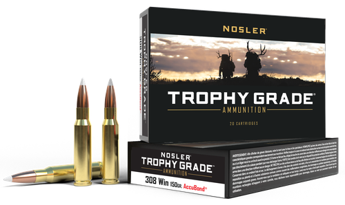 Nosler Trophy Grade Rifle Ammunition 60056, 308 Winchester, AccuBond, 150 GR, 2875 fps, 20 Rd/bx