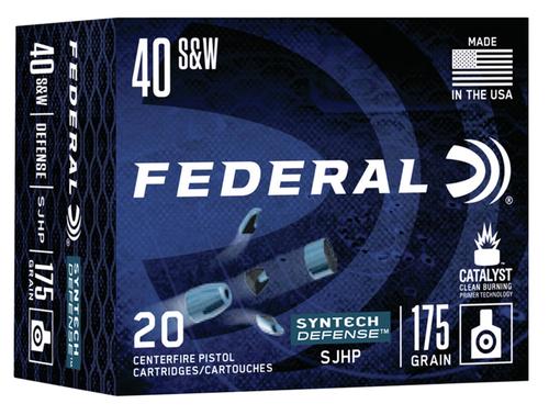 Federal Syntech Defense Pistol Ammunition S40SJT1, 40 S&W, Segmented Jacketed Hollow Point (SJHP), 175 gr, 1000 fps, 20 Rd/Bx
