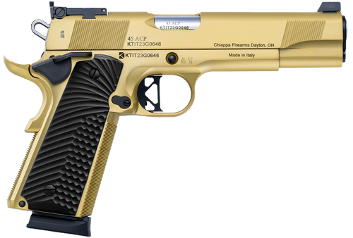 Chiappa 1911 Empire Grade Pistol 440182, 45 ACP, 5in, Black G10 Grips, Gold PVD Finish, 8 Rds