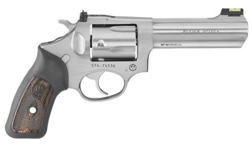 Ruger SP101 Revolver 5771, 357 Magnum, 4.2 in, Cushion Inset Rubber Grip, Satin Stainless Finish, 5 Rd