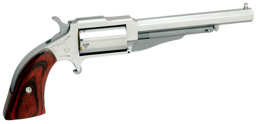 North American Earl 1860 Style Single Action Only Revolver 18604, 22 Winchester Magnum, 4 in, Wood Grip, Stainless Finish, Bead Front Sight, 5 Rd