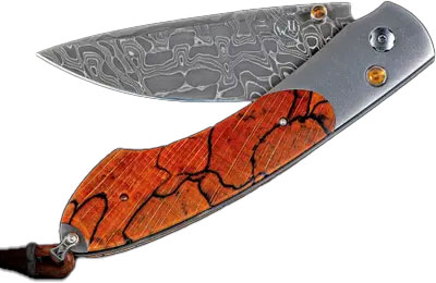 William Henry Spearpoint Forest Grove Folding Knife, Damascus Blade, Titanium and Beech Wood Handle (B12FORESTGROVE)