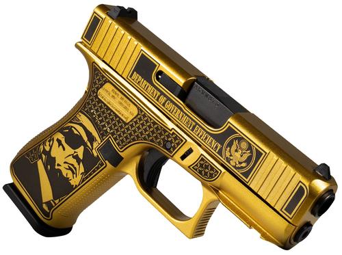 Glock G43X D.O.G.E. Pistol UX4350204NDGE, 9mm, 3.41in, Glamour Glock Gold Textured, Glamour Glock Gold Cerakote Finish, 10 Rds