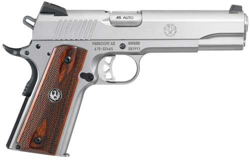 Ruger SR1911 Semi-Auto Pistol 6700, 45 Automatic Colt Pistol (ACP), 5 in, Wood Grip, Stainless Finish, 8 Rd