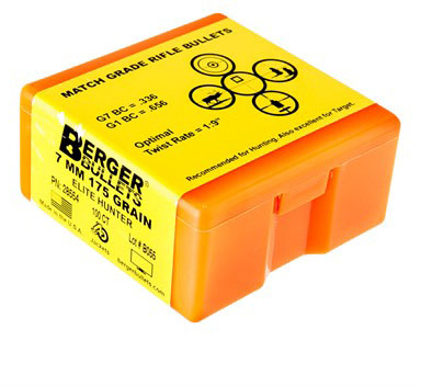 Berger Hunting Bullets 7mm Cal, .284 Diamter, 175 Grain, Match Grade, Elite Hunter, 100 Per Box (28554), Not Loaded