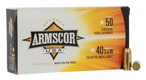 Armscor Pistol Ammunition FAC40-2N, 40 Smith & Wesson, Full Metal Jacket, 180 GR, 50 Rd/bx