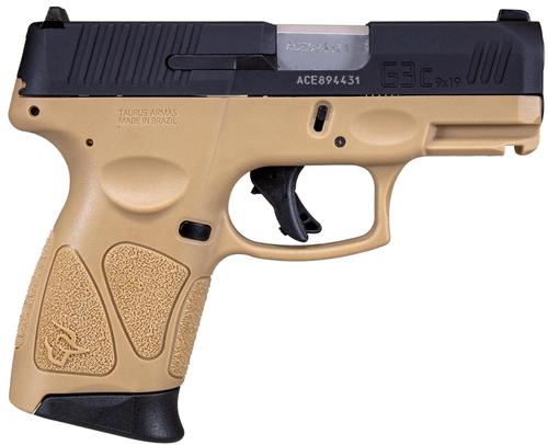 Taurus G3C Compact Pistol 1G3C931T, 9mm, 3.26", Tan Polymer Grips, Black Tenifer Slide, 12 Rds
