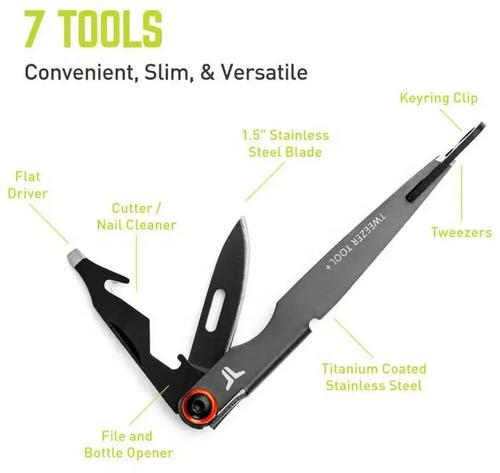 True Utility TWEEZER TOOL, TRU-0035, 6 Tools in 1, Slim Multi Tool