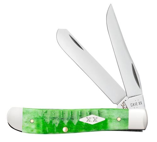 Case Gator Jigged Bright Green Bone Mini Trapper Pocket Knife