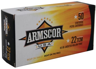 Armscor Precision Pistol Ammunition FAC22TCMNR-1N, .22 TCM9R, Jacketed Hollow Point (JHP), 40 GR, 50 Rd/bx
