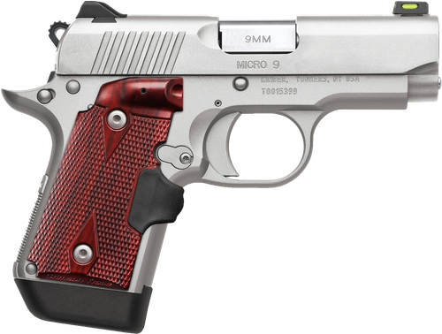 Kimber 3700482 Micro 9 Stainless Rosewood LG Pistol - 9MM, 3.15 in Barrel, Satin Silver Finish