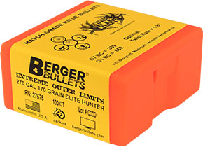 Berger Hunting Bullets 270 caliber, 170 Grain, Match EOL Elite Hunting, 100 Per Box (27575), Not Loaded