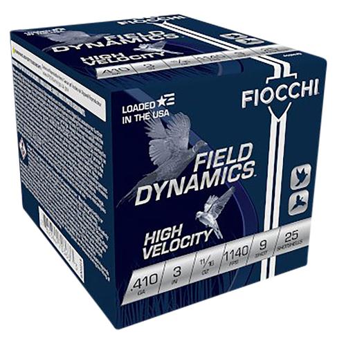 Fiocchi Field Dynamics High Velocity 410HV9, 410 Gauge, 3", 11/16 oz, 1140  fps, 9 Shot, 25 Rd/bx