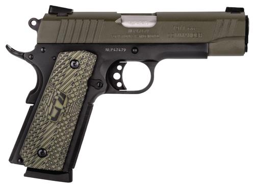 Taurus 1911 Commander SAO Pistol 1191101COMMGVZ, 45 ACP, 4.20", Gray VZ Operator II Grips, OD Green Slide