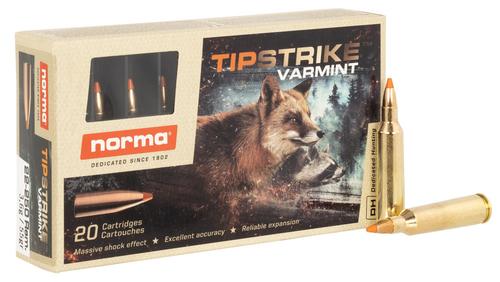 Norma Varmint Rifle Ammunition 20157372, 22-250 Rem, Polymer Tip, 55 gr, 3576 fps, 20 Rd/Bx