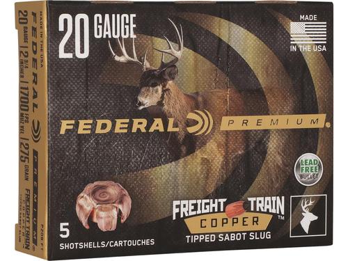 Federal Premium Freight Train Shotshells P208FT, 20 Gauge, 2-3/4", Copper Tipped Sabot Slug, 5 Rds/box