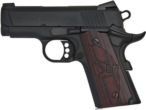 Colt 1911 Defender Pistol O7800XE, 45 ACP, 3", Black Cherry G10 Grips, Blued Finish, Novak Night Sights, 7 Rds
