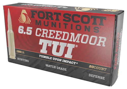 Fort Scott Munitions TUI Rifle Ammunition 65CM130SCV2, 6.5 Creedmoor, Solid Copper Spun, 130 gr, 2700 fps, 20 Rd/Bx