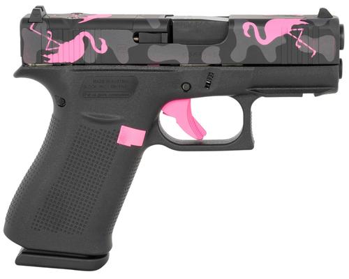 Glock 43X MOS Miami Mingo Pistol PX4350204FRMOSMM, 9mm, 3.41", Optic Ready,  Black Textured Grips, Black w/Pink Flamingo Accents Finish, 10 Rds