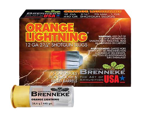 Brenneke Orange Lightning Shotshells SL122OL, 12 Gauge, 2-3/4", 1 oz, 1476 fps, Slug, 5 Rds/box