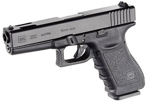 Glock 20 Standard Pistol w/Compensator PI2059201, 10mm, 4.60 in, Polymer Grip, Black Finish, Fixed Sights, 10 Rd