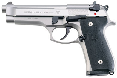 Beretta 92FS Inox Semi-Auto Pistol JS92F510, 9mm, 4.9 in, Hogue Rubber Grip Grip, Stainless Finish, 10 Rd, Made in USA