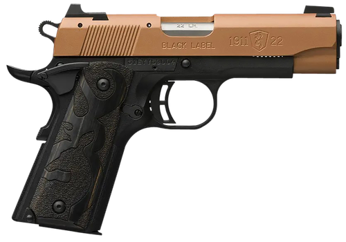 Browning Arms 1911 Black Label Pistol 051896490, 22 LR, 3.63", Black Laminate Wood Grips, Matte Black Finish, Copper Cerakote Slide, 10 Rds