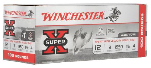 Winchester Super Xpert High Velocity Shotshells WEX1234VP, 12 Gauge, 3", 1 1/8 oz, 1550 fps, #4 Steel Shot, 100 Rds/box