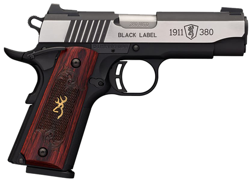 Browning 1911-380 Black Label Medallion Pro Compact Pistol 051913492, 380 ACP, 3.58", Rosewood w/Gold Buckmark Inlay Grips, Matte Black Finish, 8 Rds