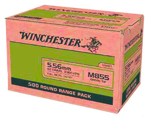 Winchester USA Rifle Ammunition WM855500, 5.56x45mm NATO, FMJ, 62 gr, 3060 fps, 500 Rd/Bx