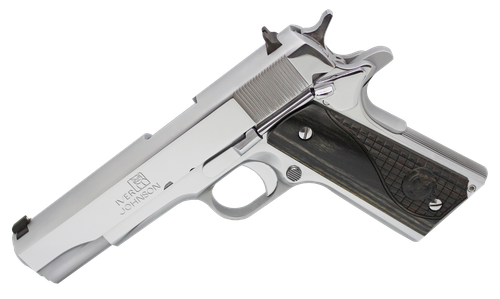 Iver Johnson 1911 A1 Government 70 Series Pistol 1911CHRW, 45 ACP, 5in, Black Diamondwood Grips, Chrome Finish, 8 Rds