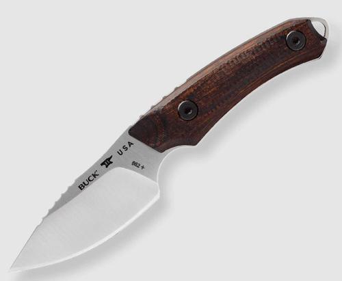 Buck Knives 0662WAS-B, 662 Alpha Scout Pro Knife, satin finish, drop point blade with jimping, brown leather sheath with Buck snap