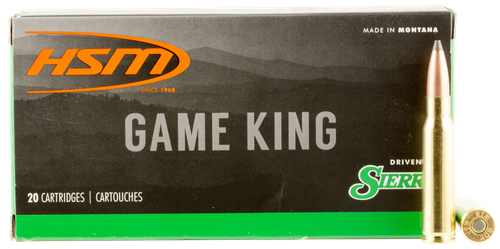HSM Game King Rifle Ammunition 30842N, 308 Winchester, Spitzer Boat Tail, 165 GR, 20 Rd/Bx